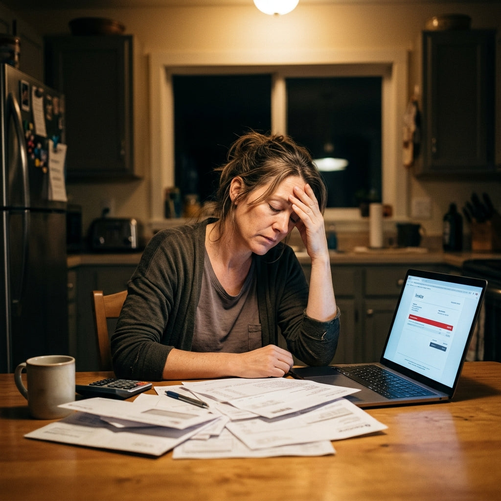 Woman worried about monthly bills